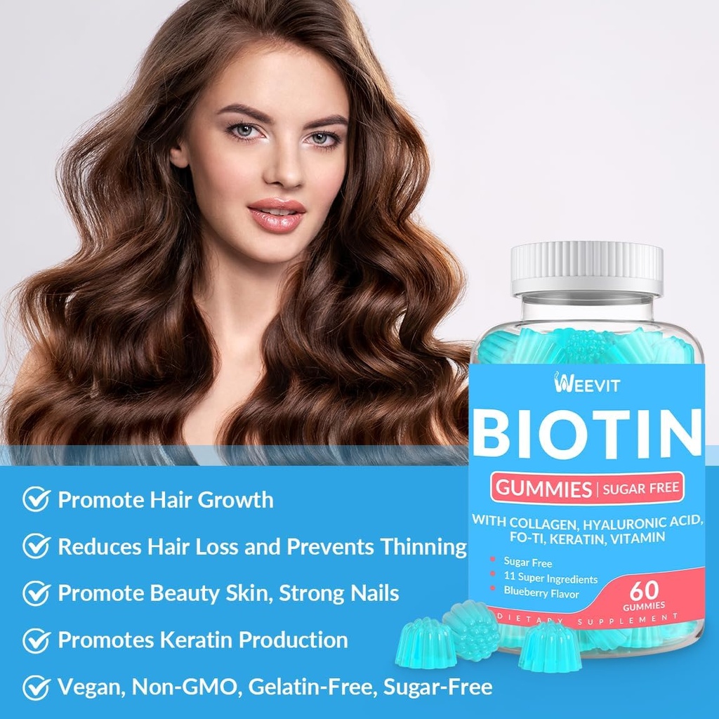 Biotin Gummies, Sugar Free Biotin Vitamins for Women & Men Supports Hair Growth, Nails & Skin, Chewable Biotin and Collagen Supplement | Gluten-Free 3