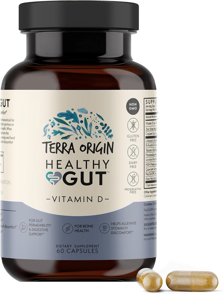 TERRA ORIGIN Healthy Gut with Vitamin D 5000 IU | 60 Capsules | Gut Health Supplements for Men and Women | Supports Digestion and Gas 2