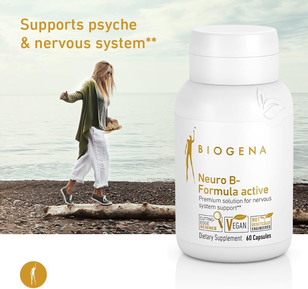 Biogena Vitamin B Complex Capsules with All 8 b-Vitamins B1, B2, B6, B12, folate, niacin, biotin and pantothenic Acid to Support Psyche & Nervous System** - Neuro B-Formula Active Gold 5