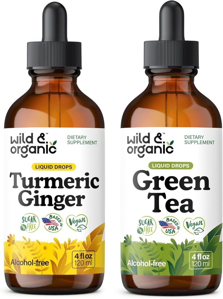 Wild & Organic Turmeric Ginger Tincture 4 fl oz & Green Tea Tincture 4 fl oz 2