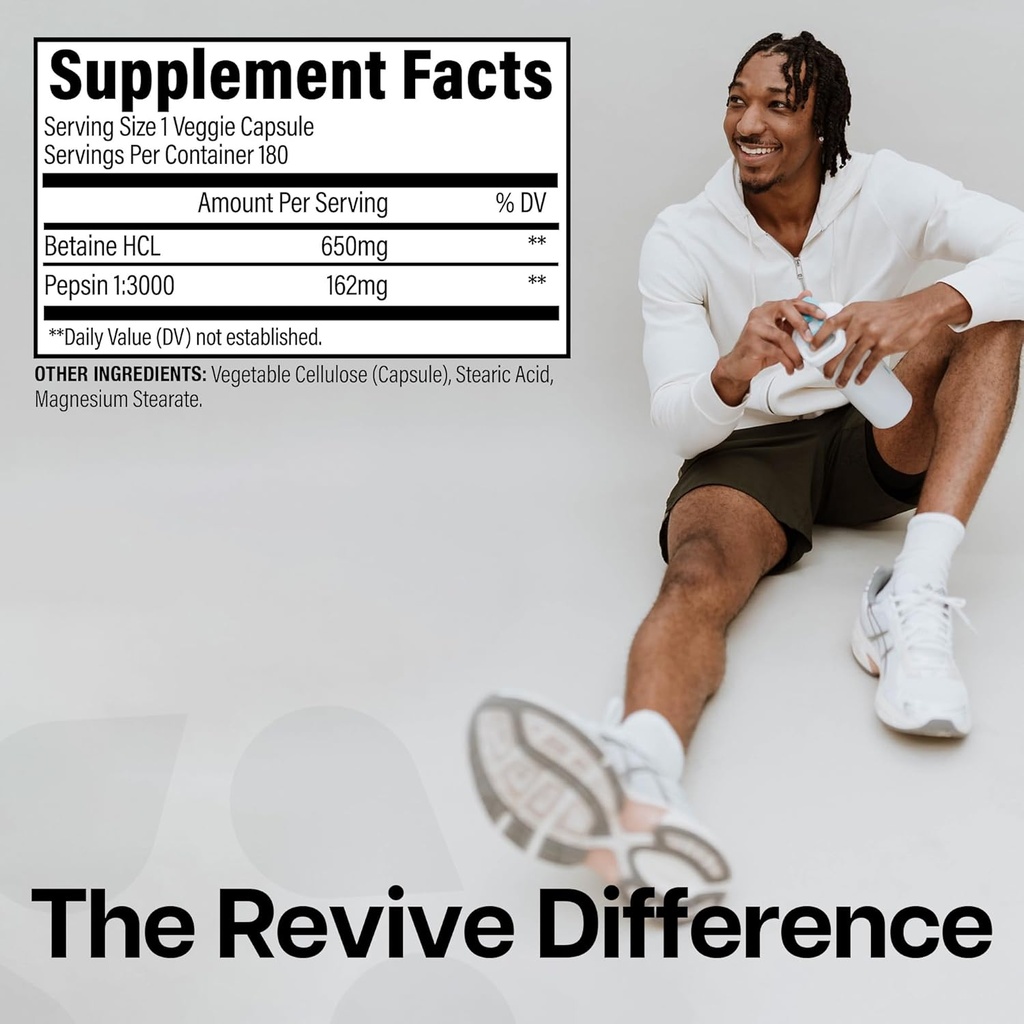 Revive MD Betaine HCL with Pepsin Digestive Enzymes, 180 Vegetarian Capsules - Betaine Hydrochloride Supplement Supports Healthy Digestion & Nutrient Absorption - Helps with Stomach Acid Levels 4