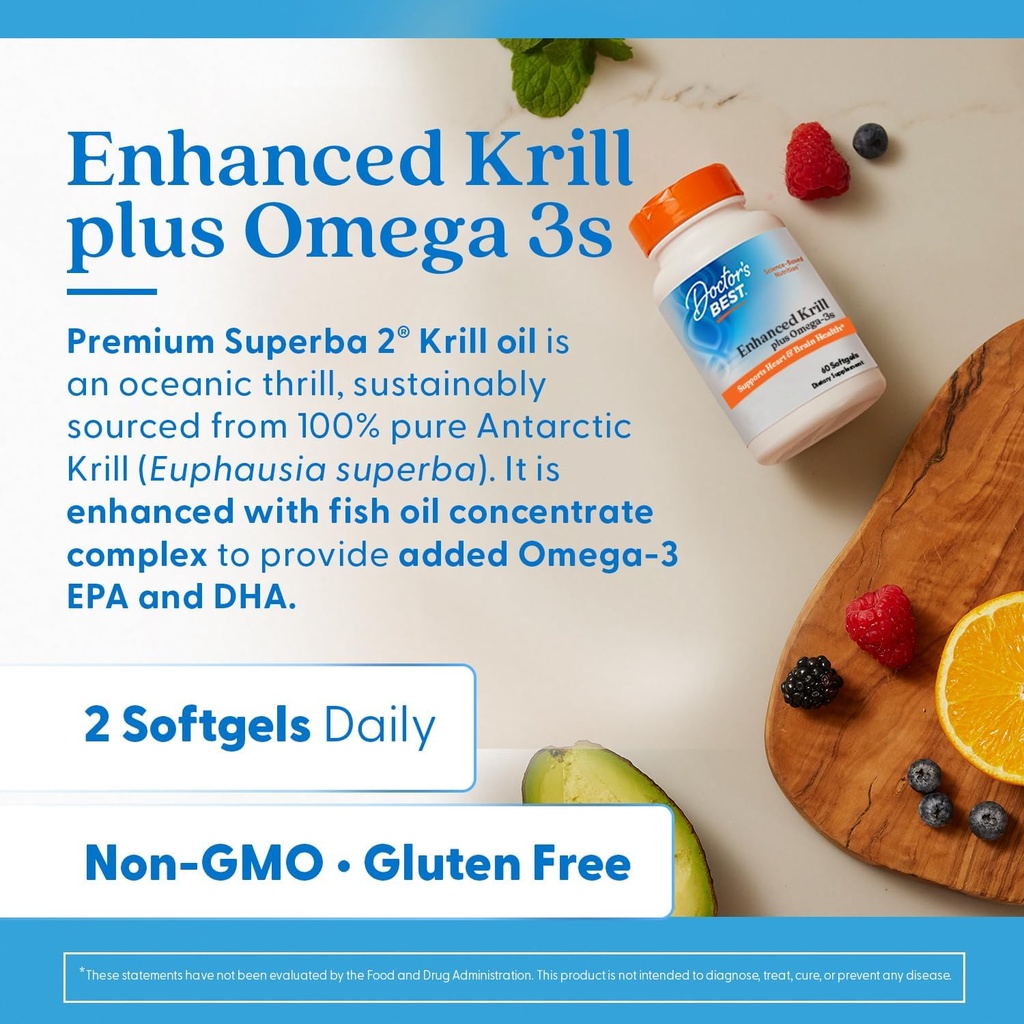 Doctors Best Enhanced Wild Caught Antarctic Krill (Superba2) Plus Omega-3s, Supports Heart & Brain Health, Non-GMO, Gluten Free 60 Softgels 6