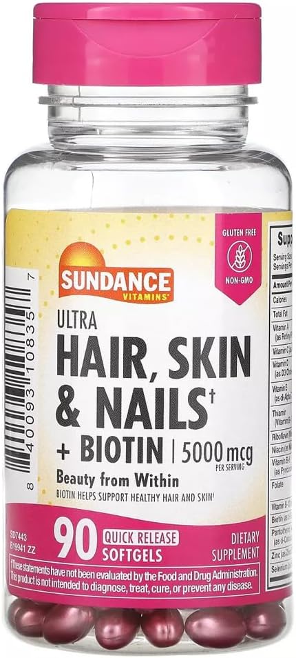 Sundance Hair, Skin & Nails with Biotin 5000 mcg per Serving - 90 Softgels 2