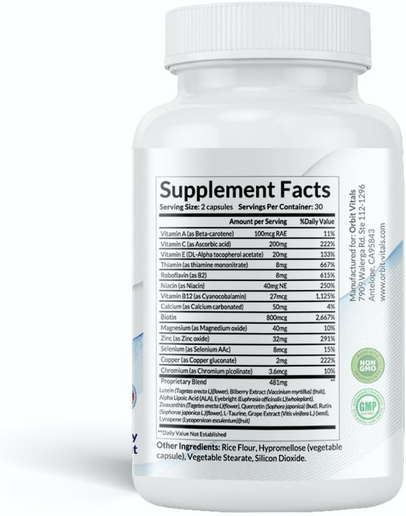 Vision Support Supplements with Lutein, Zeaxanthin, Bilberry Extract - Eye Care Health Vitamin for Eye Strain, Dry Eyes, Screen Blue Light - Ideal for Adults, Elderly - Made in USA, 60 Veggie Capsules 3