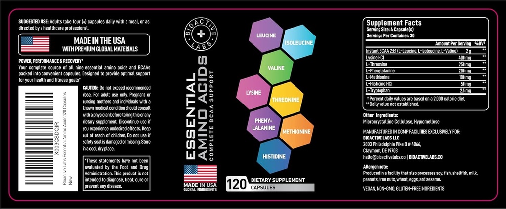 Essential Amino Acids Complex for Men & Women - Advanced Workout Power & Recovery Formula - Vegan BCAA Amino Acid Supplement with All 9 Branch Chain Essential Aminos - 240 Keto Friendly EAA BCAA Pills 5