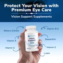Vision Support Supplements with Lutein, Zeaxanthin, Bilberry Extract - Eye Care Health Vitamin for Eye Strain, Dry Eyes, Screen Blue Light - Ideal for Adults, Elderly - Made in USA, 60 Veggie Capsules 6