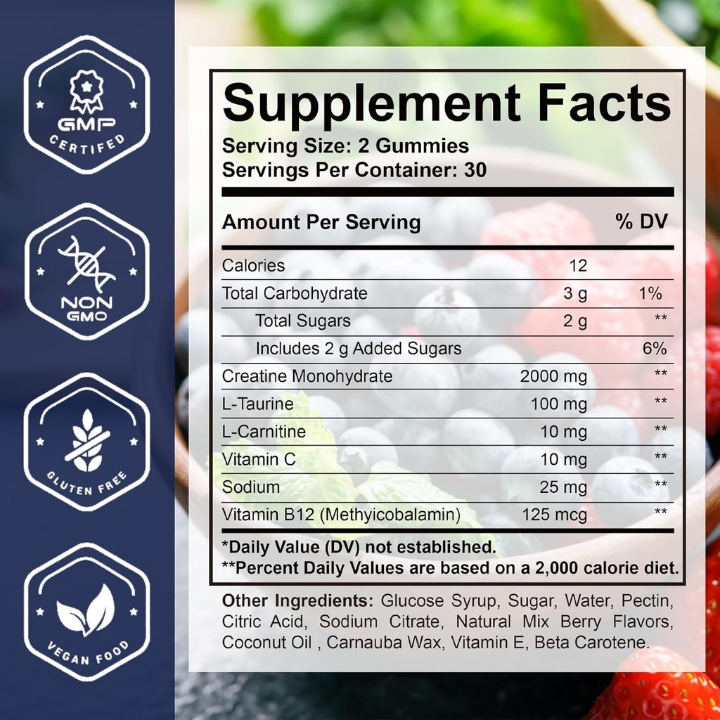 Creatine Chewable Gummies - 2000mg Creatine Monohydrate Tablet Chews, Easy Digesting, Fast Absorbing Chews for Men and Women, Build Muscle, Improve Recovery, Strength, and Endurance 60Count 3