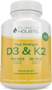Purely Holistic Vitamin D3 125mcg and Vitamin K2 90mcg MK7-4 Month Supply 150 Vegetarian Capsules - Vitamin D3 & K2 Menaqunione - High Strength Cholecalciferol Made in The USA 2