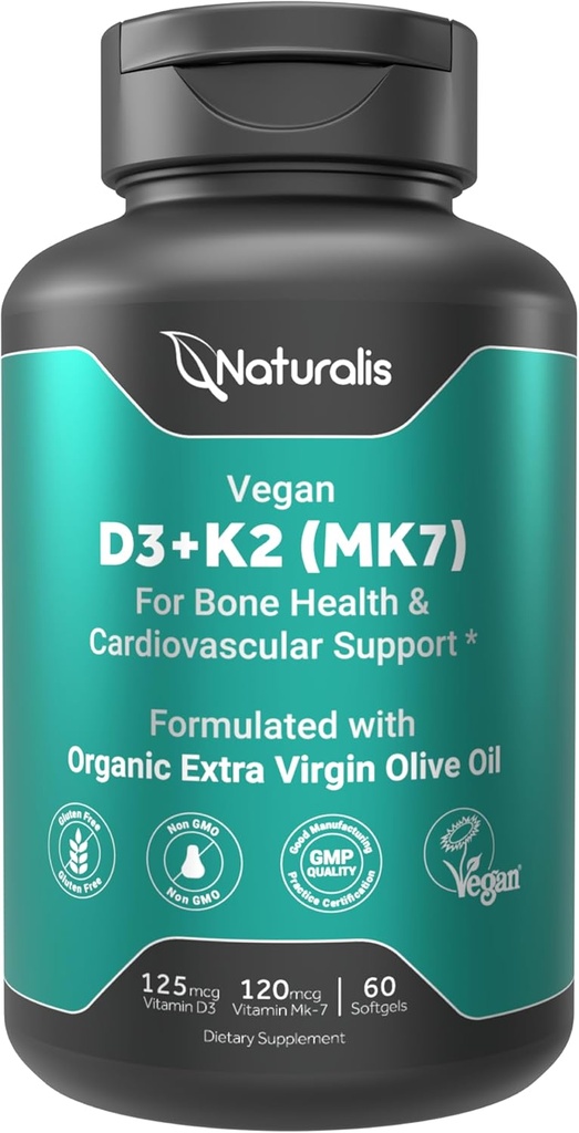 Naturalis Vegan Vitamin D3 + K2 from Algae | 5000iu Vitamin D with 120mcg MK7 Vitamin K | Vegan Society Certified, Sustainably Sourced, Better Than Animal Derived | 60 Veggie Softgels 2