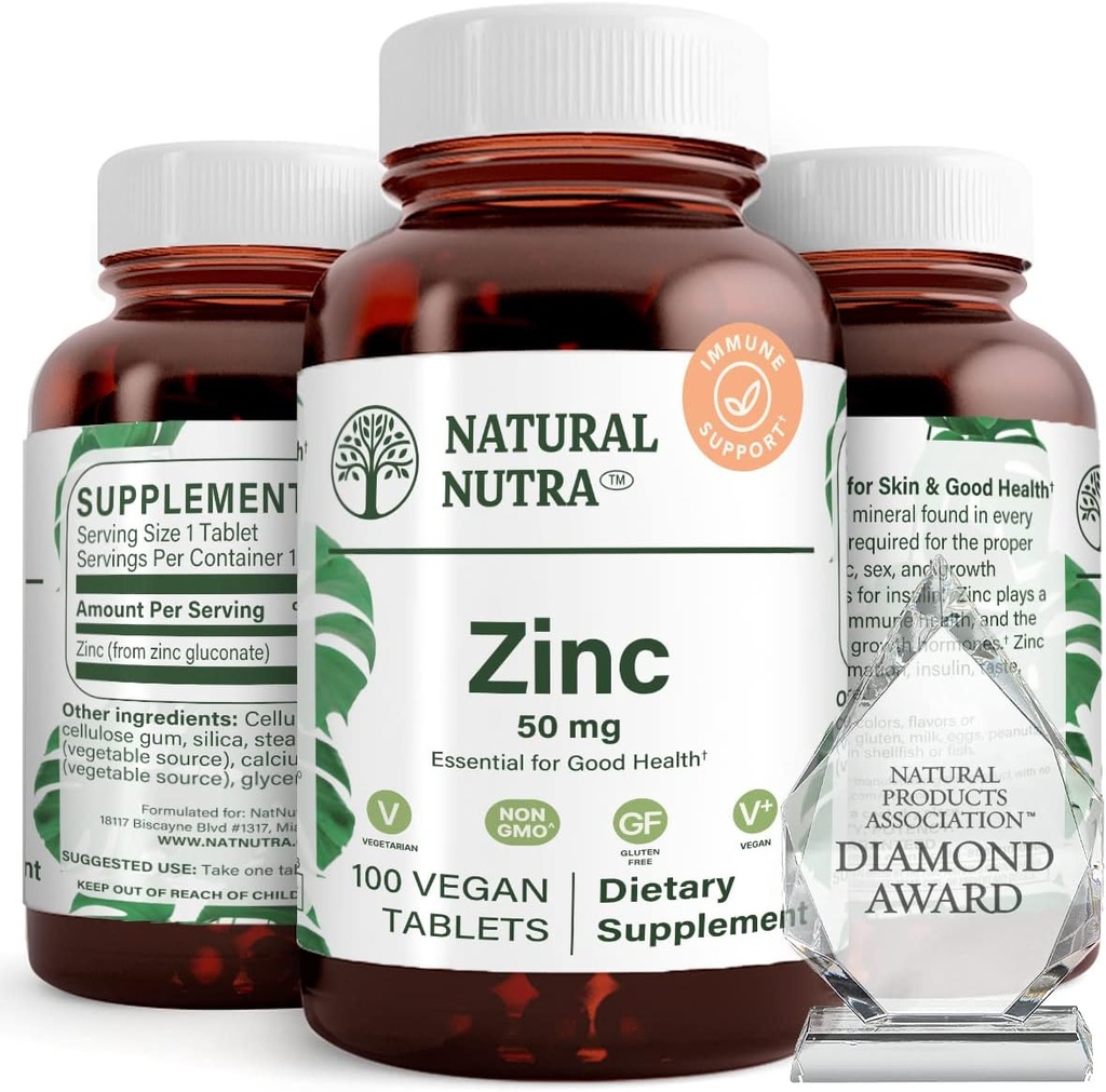 Natural Nutra Zinc Gluconate 50mg Supplement for Immune Support, Promotes Skin Health, Provides Ease From Flu & Cold, Boost Learning & Memory, Enhance Taste & Smell, Gluten Free 50mg 100 Vegan Tablets 2