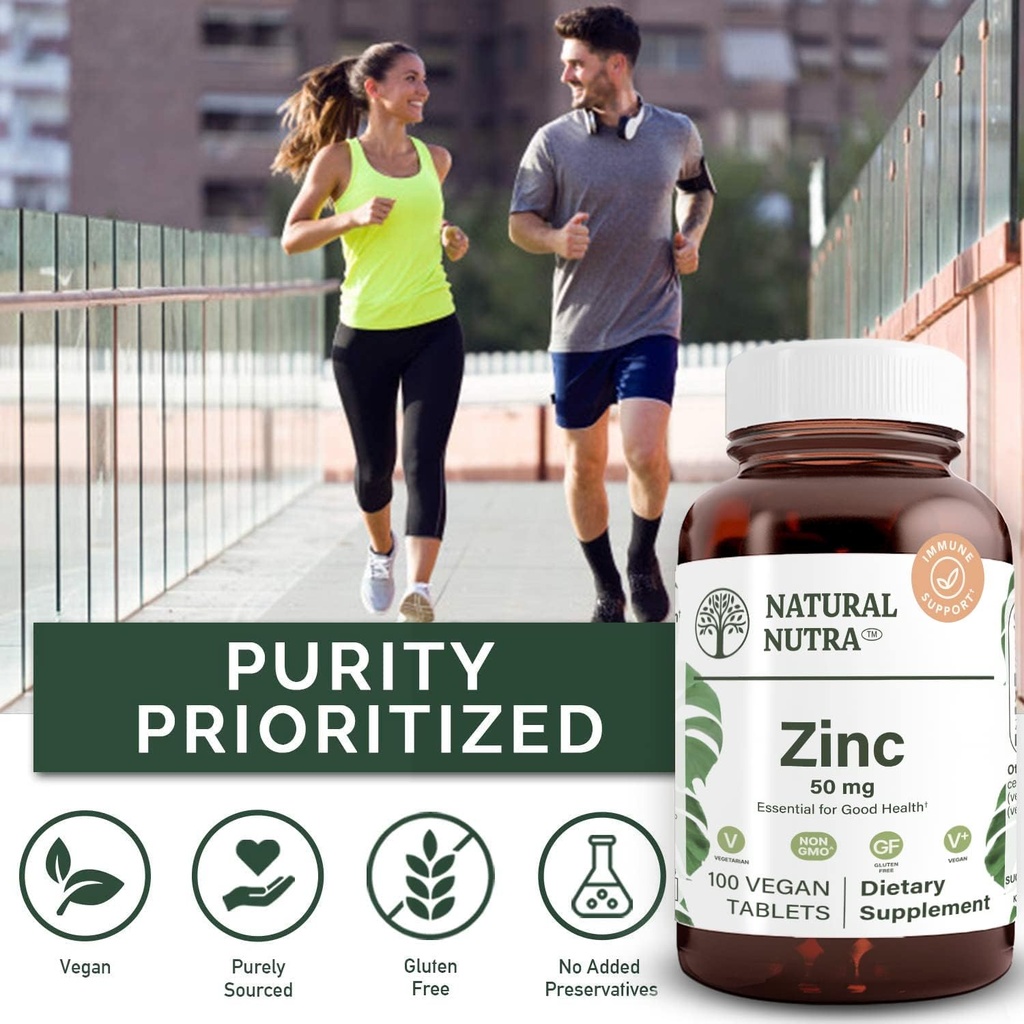 Natural Nutra Zinc Gluconate 50mg Supplement for Immune Support, Promotes Skin Health, Provides Ease From Flu & Cold, Boost Learning & Memory, Enhance Taste & Smell, Gluten Free 50mg 100 Vegan Tablets 5