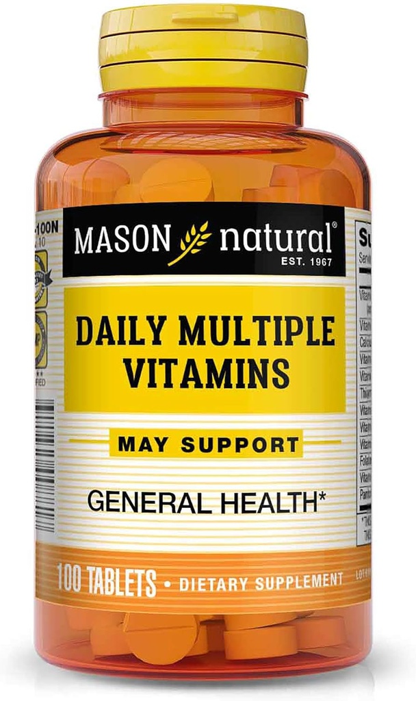 Mason Natural Daily Multiple Vitamins - Vitamins A, C, D3, E, B1, B2, B3, B6, B12, Folate and Calcium for Overall Health, 100 Tablets 2