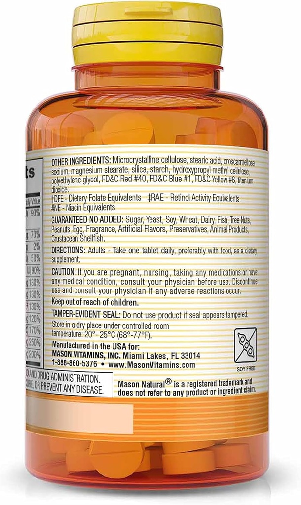 Mason Natural Daily Multiple Vitamins - Vitamins A, C, D3, E, B1, B2, B3, B6, B12, Folate and Calcium for Overall Health, 100 Tablets 4