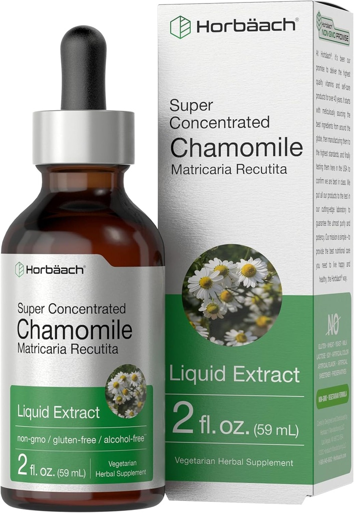 Horbäach Chamomile Extract Liquid | 2 fl oz Tincture | Alcohol Free | Super Concentrated Herb Supplement | Vegetarian Drops | Non-GMO, Gluten Free 2