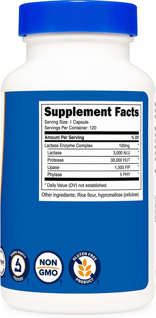 Nutricost Lactase Enzyme Complex 3,000 FCC ALU, 120 Veggie Capsules - Non-GMO, Gluten Free, 120 Servings (3 Bottles) 3