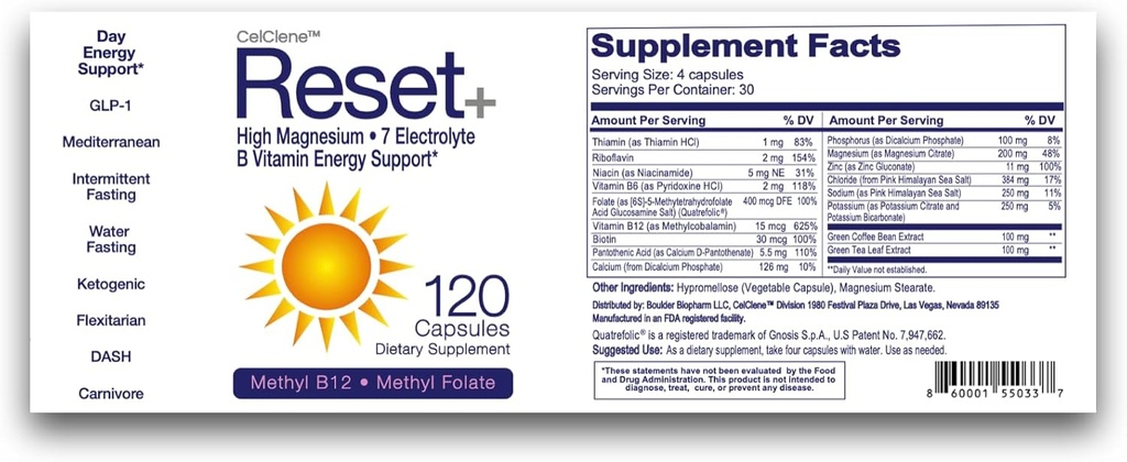 Reset+, 7 Energy Electrolytes, High Methyl B12, Methyl Folate, Pink Salt, High Magnesium, Super B Complex, Green Tea & Green Coffee Extracts, Biotin, Zinc, 72 Trace Minerals 6