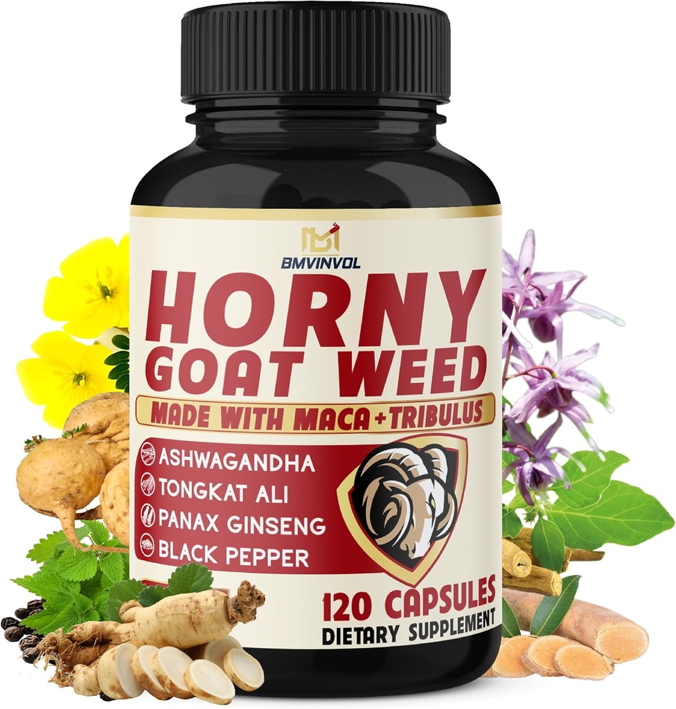 BMVINVOL Horny Goat Weed for Men and Women with Maca, Tribulus, Ginseng, Ashwagandha, Tongkat Ali - 120 Capsules for 4 Month Supply 2