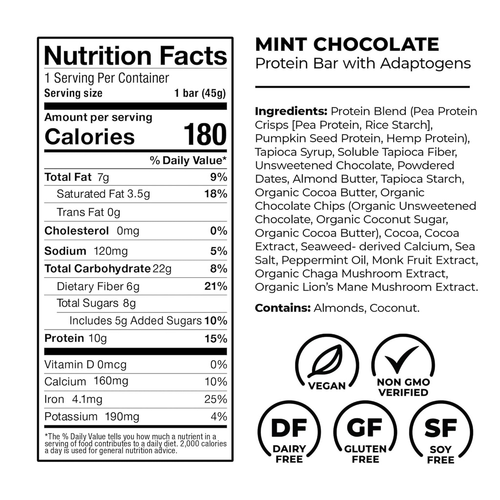 Laird Superfood Functional Protein Bars – Protein Bar but Better with Real Ingredients, Functional Mushrooms 10g Plant-Based Protein, 6g Fiber - Non-GMO - 5 Flavor Variety Pack, 10 Count (Pack of 1) 4