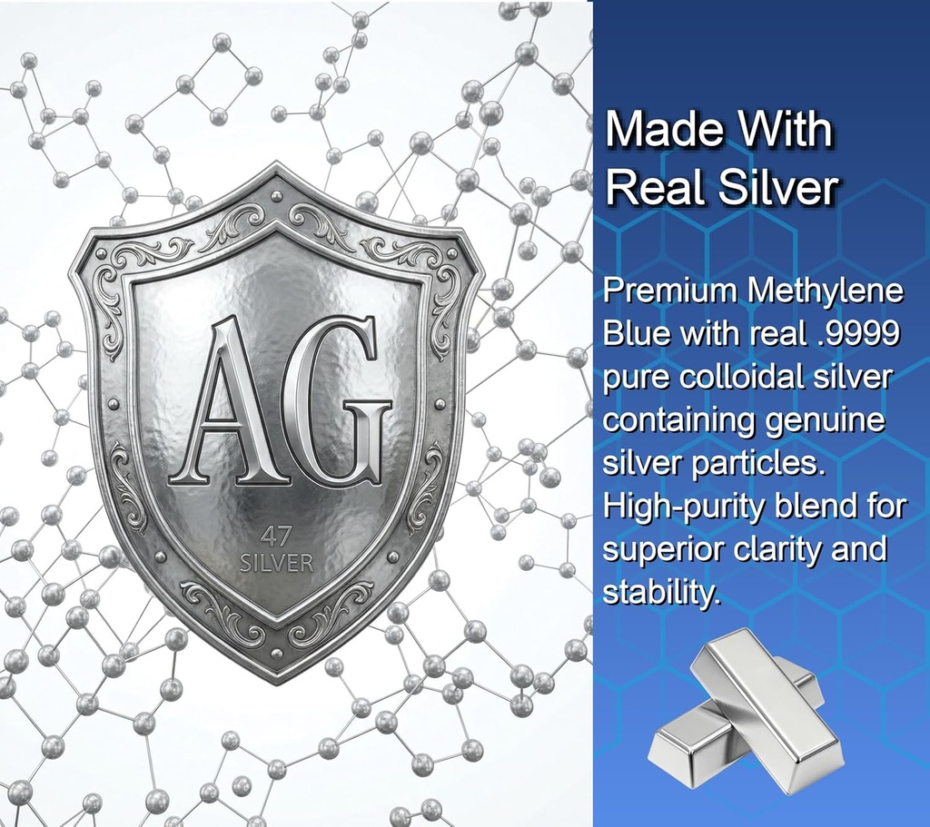 New Methylene Blue 1% Wtih Colloidal Silver Angels Lab |USP-Grade Methylthioninium Chloride Liquid | High Purity Dietary Supplement for Brain Function & Cognitive Health |2oz Glass Dropper Bottle… 4