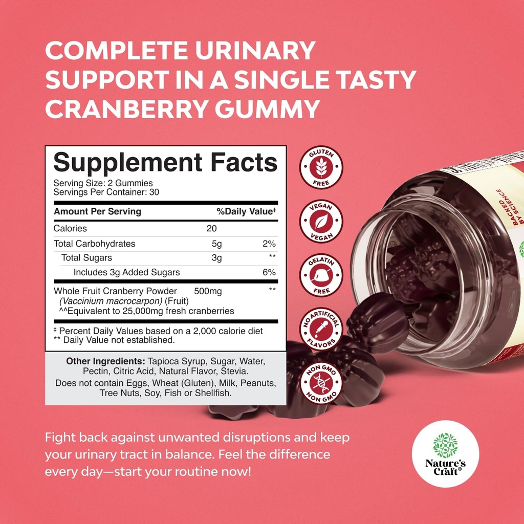Natural Cranberry Gummies for Women and Men - Extra Strength Delicious Antioxidant Cranberry Chews for Urinary Tract Health Kidney Support Bladder & Immune Health - Vegan Gluten & Gelatin Free 4