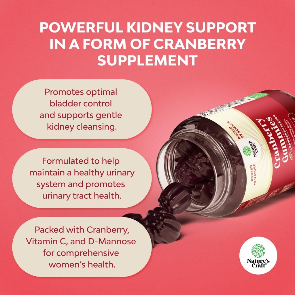 Natural Cranberry Gummies for Women and Men - Extra Strength Delicious Antioxidant Cranberry Chews for Urinary Tract Health Kidney Support Bladder & Immune Health - Vegan Gluten & Gelatin Free 5