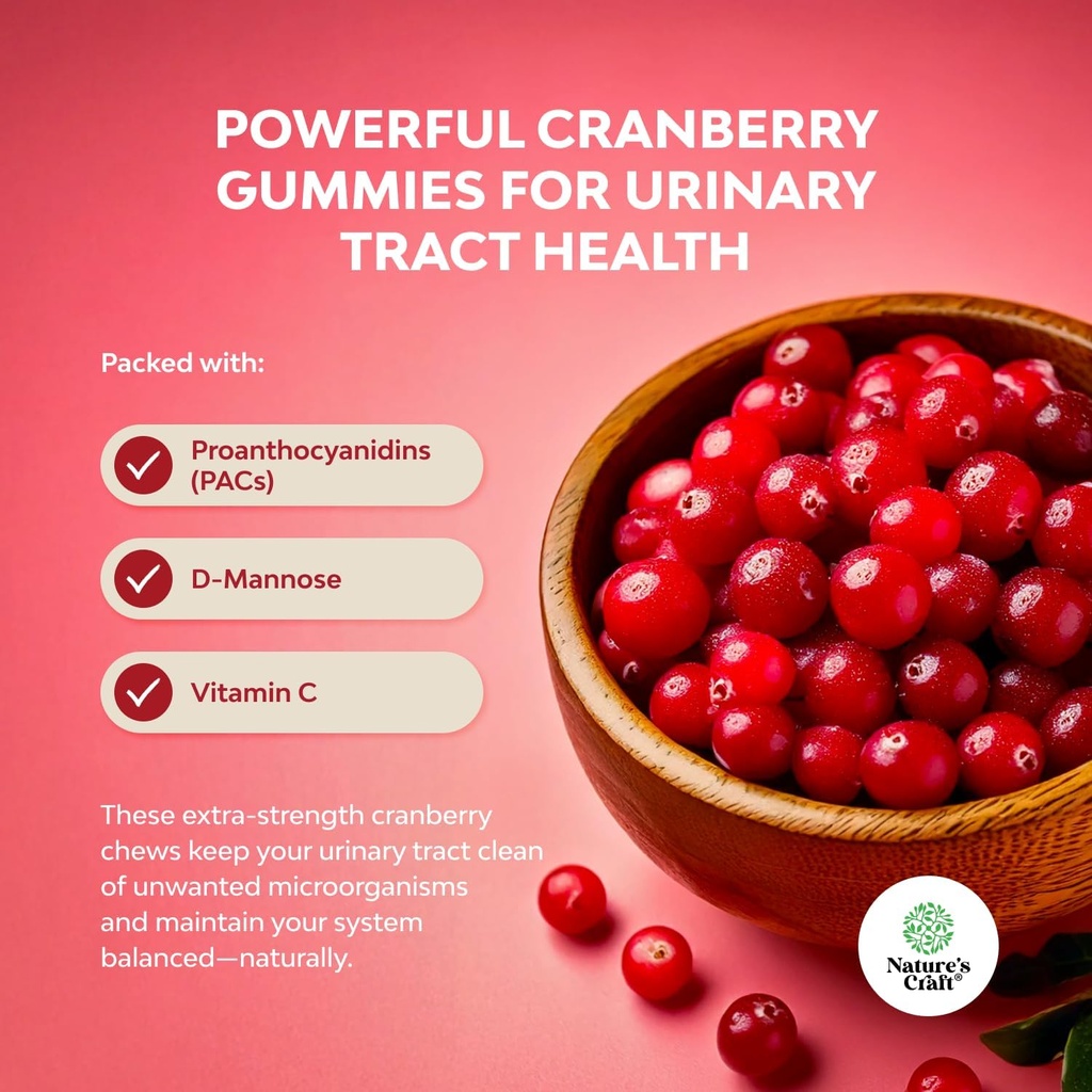 Natural Cranberry Gummies for Women and Men - Extra Strength Delicious Antioxidant Cranberry Chews for Urinary Tract Health Kidney Support Bladder & Immune Health - Vegan Gluten & Gelatin Free 6