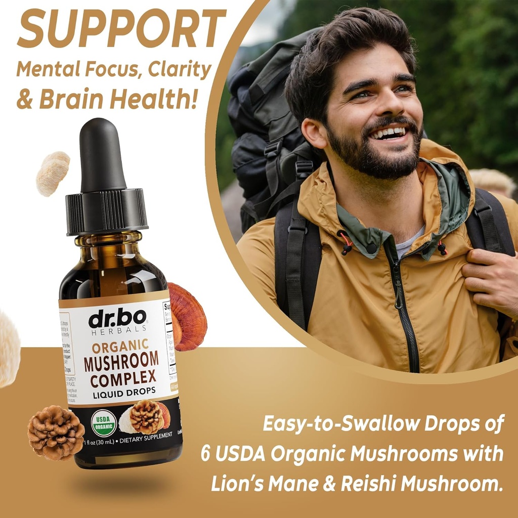 Adrenal Support & Mushroom Liquid Drops - Organic Adrenal and Focus Supplement, Cortisol Support - Mushroom Complex Lion's Mane Mushrooms, Reishi Turkey Tail Extract Shiitake Agaricus Maitake 6