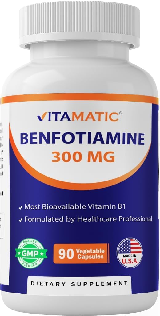 Vitamatic Benfotiamine 300 mg 90 Vegetarian Capsules - Also Called Fat Soluble Vitamin B1 (90 Count (Pack of 1)) (1 Bottle) 2