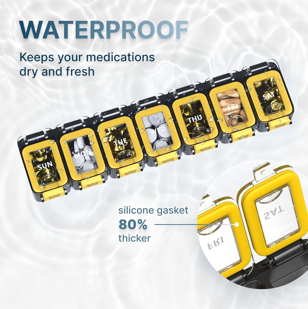 BEXEEN Weekly Medicine Pill Organizer Waterproof 7 Day Large Pill Box Daily Pill Case Cute Vitamin Organizer Portable Pill Container Travel Pills Holder XL Supplement Medication Dispenser One a Day 3