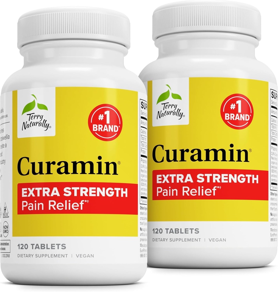 Terry Naturally Curamin Extra Strength - Curcumin & Boswellia for Healthy Circulation Support - Turmeric Supplement to Aid Joints, Muscle Health & Endorphin Production - 120 Tablets (Pack of 2) 2