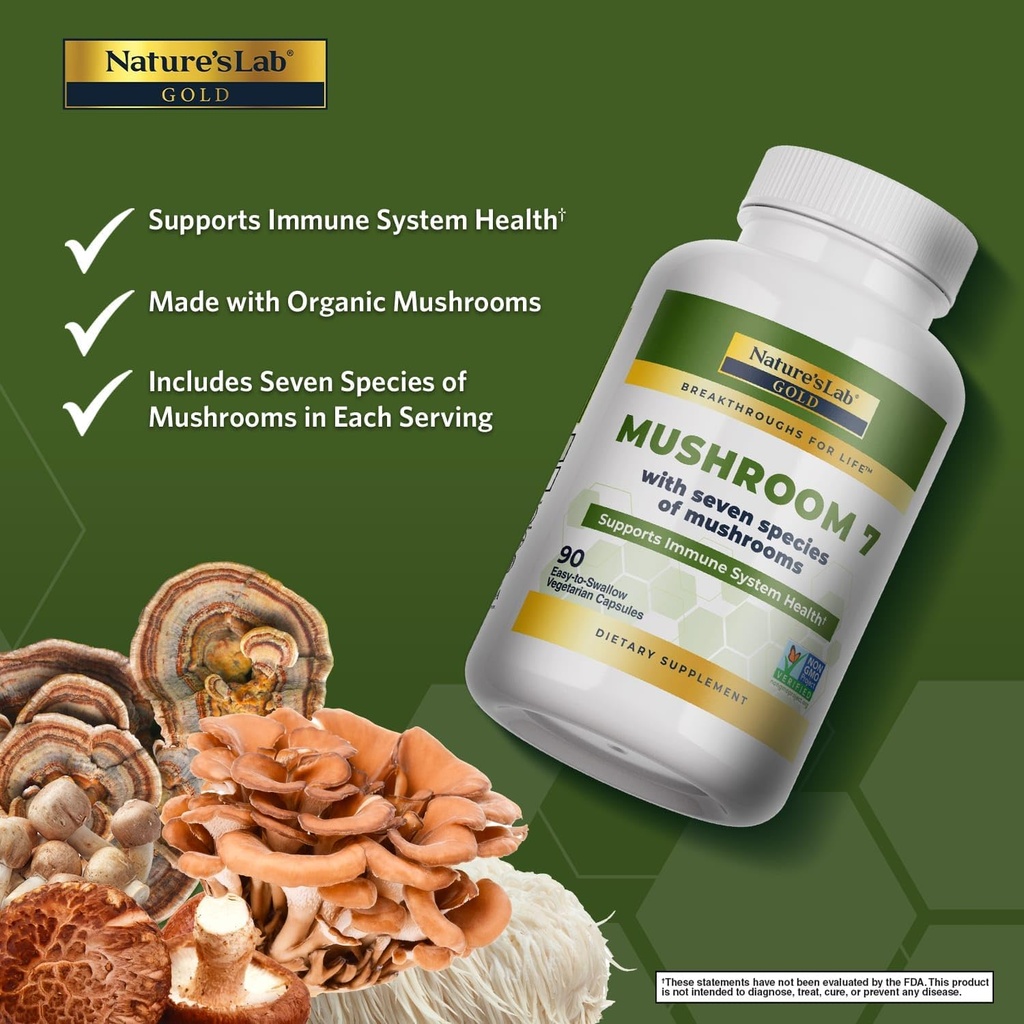 Nature's Lab Mushroom 7 Organic Blend - Benefits The Immune System, Cell Function and Endurance - 90 Capsules (45 Servings) 3