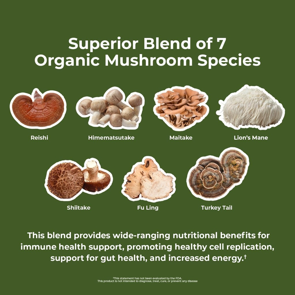 Nature's Lab Mushroom 7 Organic Blend - Benefits The Immune System, Cell Function and Endurance - 90 Capsules (45 Servings) 4