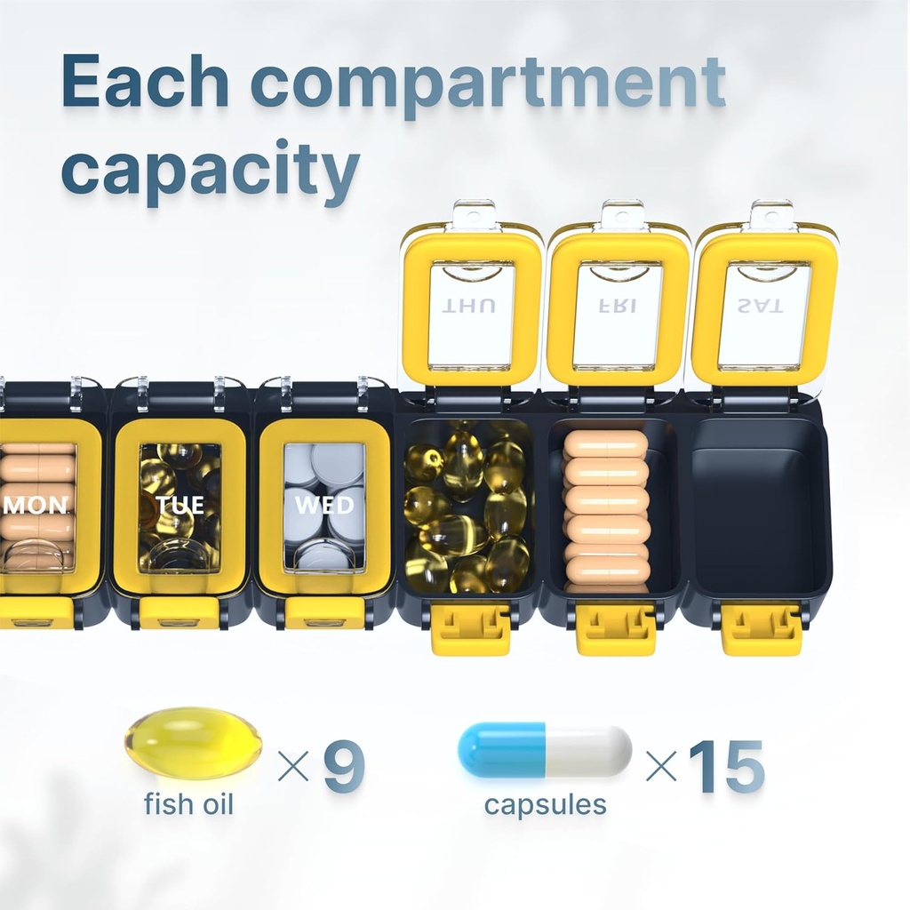 BEXEEN Weekly Medicine Pill Organizer Waterproof 7 Day Large Pill Box Daily Pill Case Cute Vitamin Organizer Portable Pill Container Travel Pills Holder XL Supplement Medication Dispenser One a Day 6