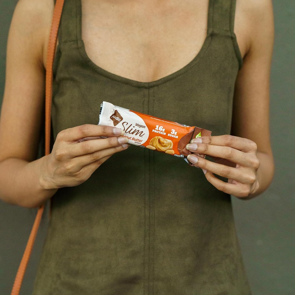 NuGo Slim Dark Chocolate Crunchy Peanut Butter, 17g Vegan Protein, 3g Sugar, 7g Fiber, 180 Calories, Low Net Carbs, Gluten Free, 12 Count 4