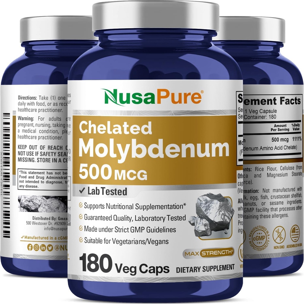 NusaPure Chelated Molybdenum 500 mcg 180 Vegetarian Caps (Vegan, Non-GMO) 6