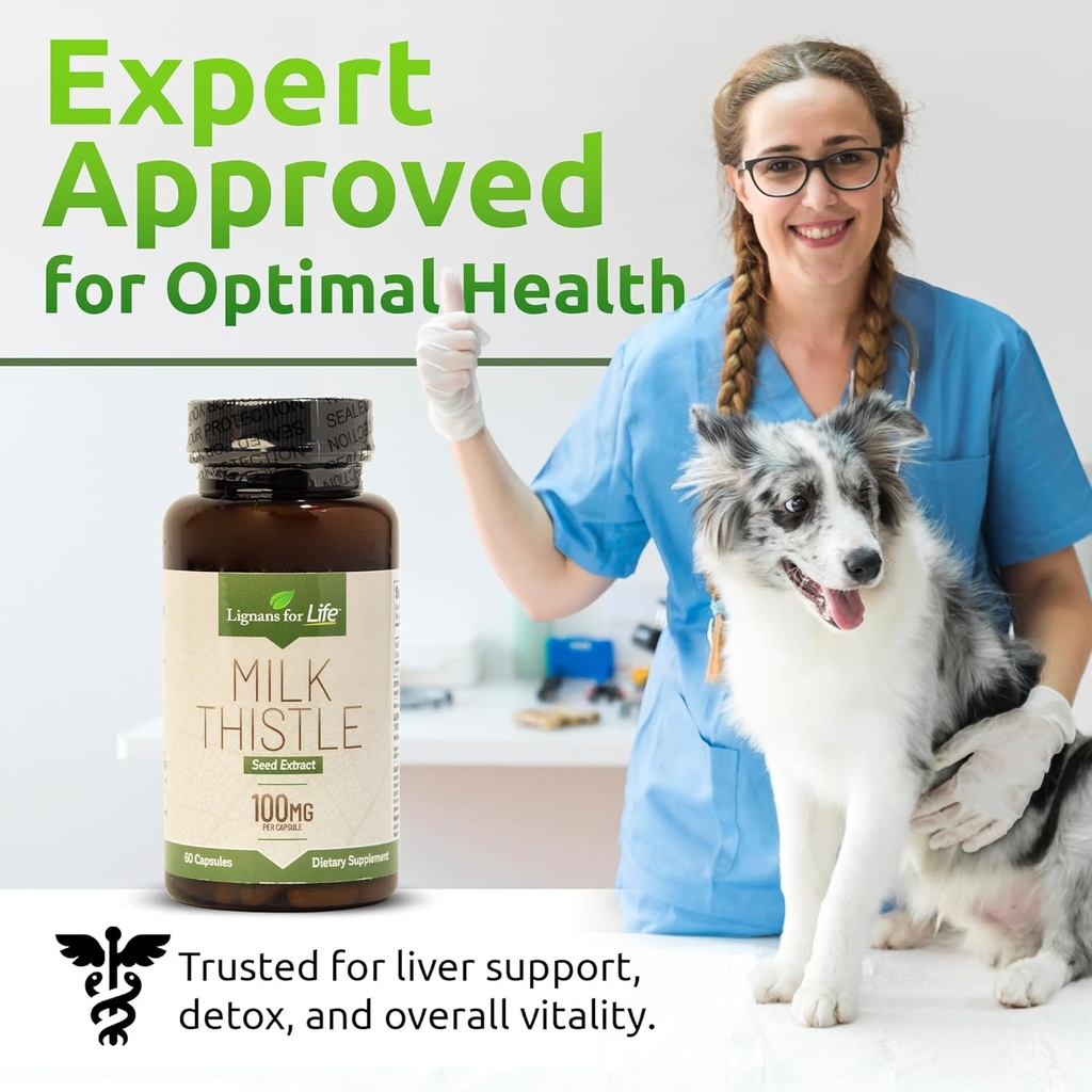 Lignans for Life Milk Thistle Seed Extract Herbal Supplement for Dogs, 100mg - 60 Vegetarian Capsules, Canine Liver Health 5