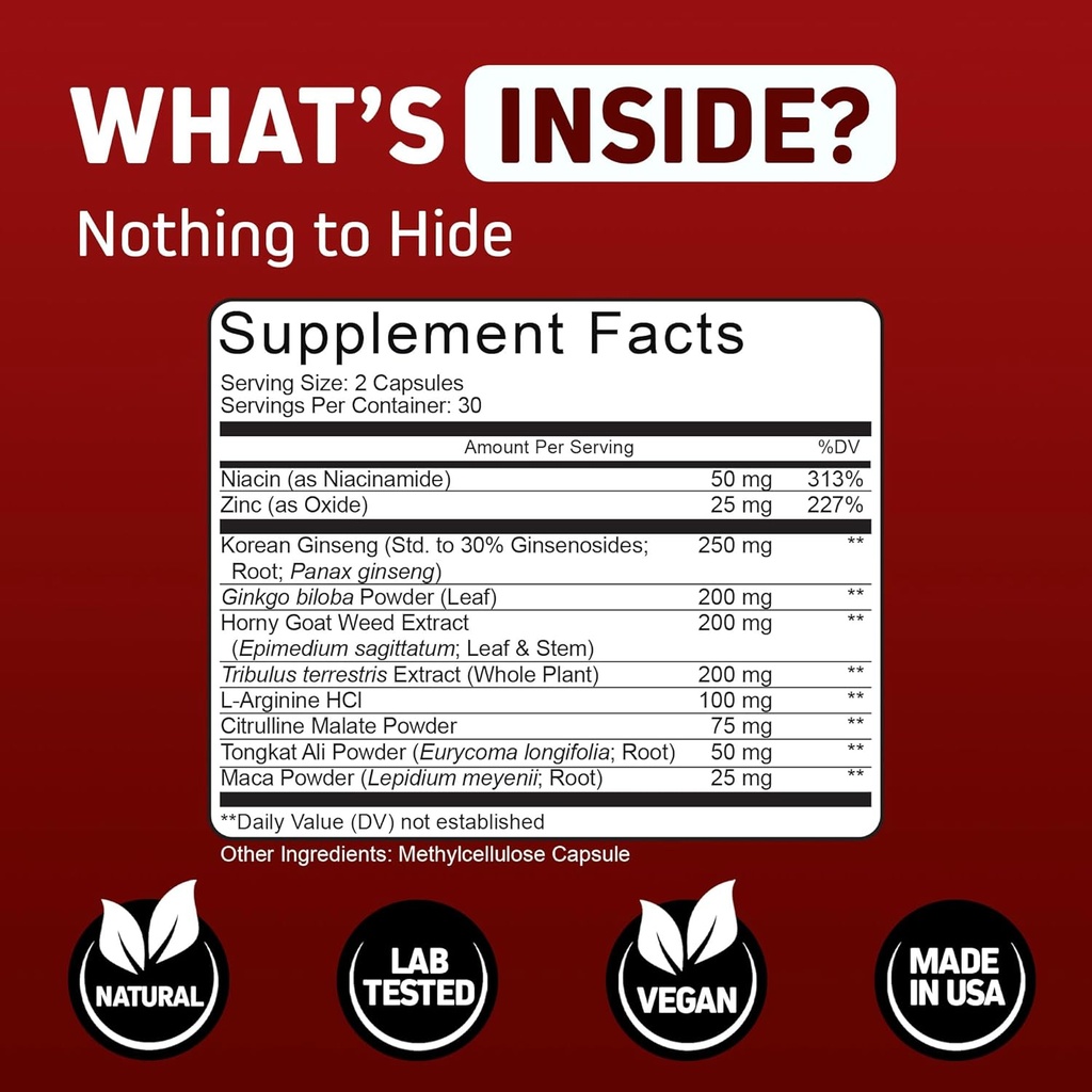 Herbtonics Testosterone Support Supplement for Men - Korean Panax Ginseng & Tribulus Terrestris - Supports Healthy Energy, Strength & Stamina - 60 Vegan Capsules 6