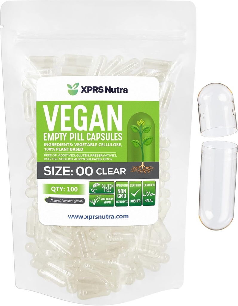 XPRS Nutra Size 00 Empty Capsules - 100 Count Clear Empty Vegan Capsules - Vegetarian Empty Pills - DIY Vegetable Capsule Filling- Veggie Pill Caps 2