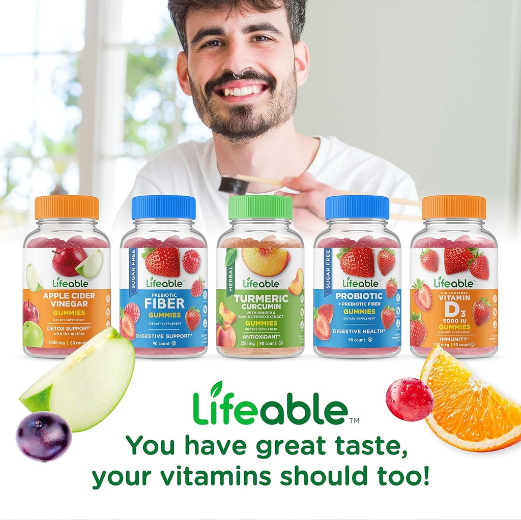 Lifeable Men's Probiotic 10 Billion + Collagen & Biotin, Gummies Bundle - Great Tasting, Vitamin Supplement, Gluten Free, GMO Free, Chewable Gummy 6