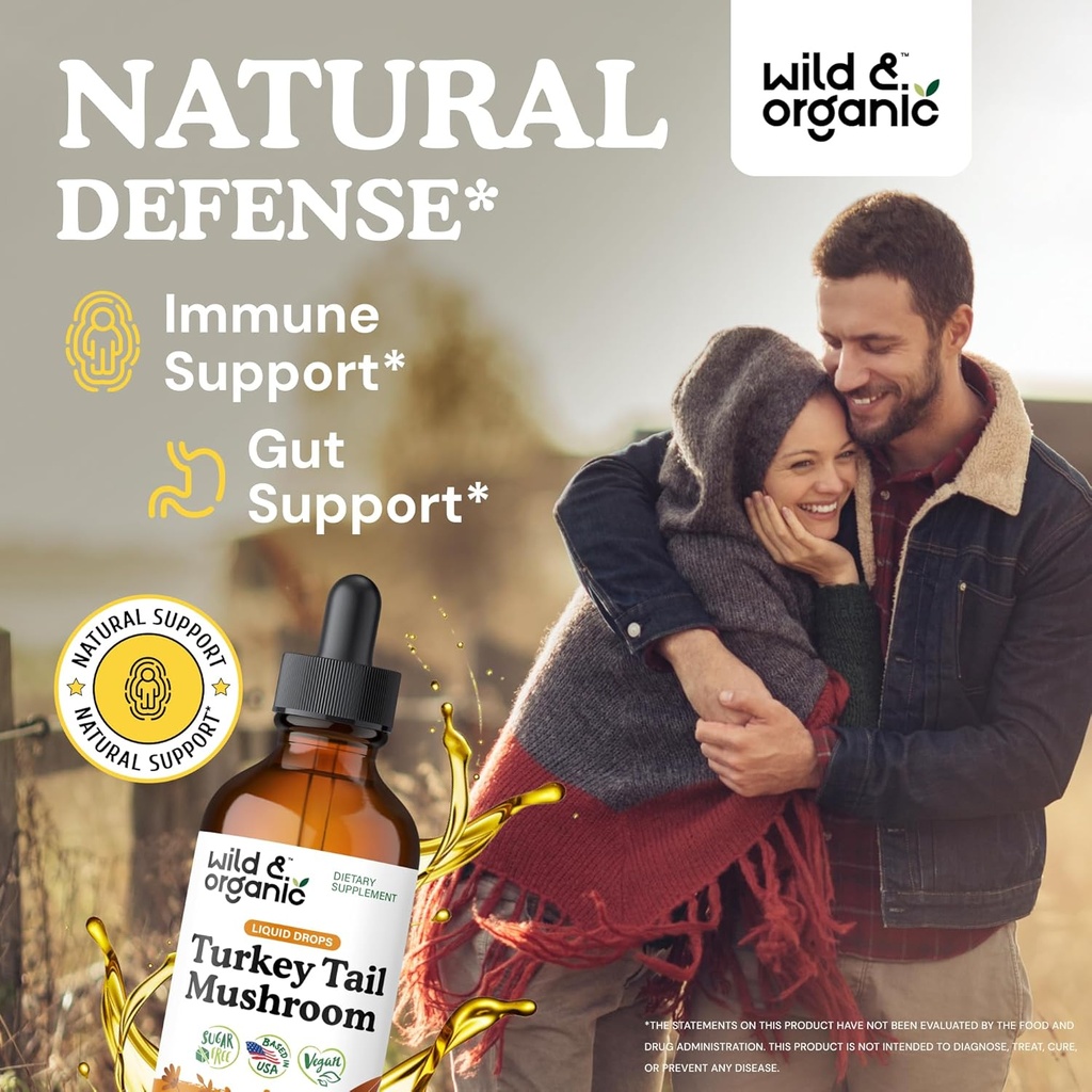 Wild & Organic Turkey Tail Mushroom Tincture - Immune Support Drops with Turkey Tail Extract - Liquid Mushroom Supplement for Gut Support - Vegan, Sugar & Alcohol-Free - 4 fl oz 3