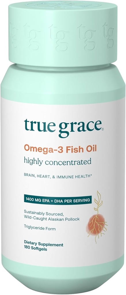 True Grace Omega-3 Fish Oil - 180 Softgels - 1400 mg EPA + DHA - Brain, Heart, Joint & Immune Health - Organic, Gluten Free, Soy Free 2