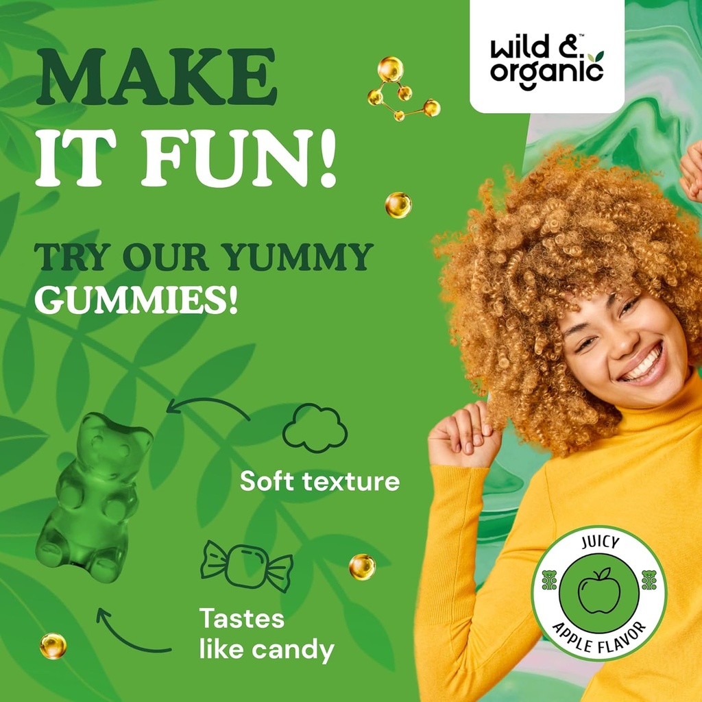 Wild & Organic Chlorophyll Gummies 50mg - Detox Cleanse Supplements w/Sodium Copper Chlorophyllin - Internal Deodorant w/Chlorophyll Powder - Vegan, Non-GMO - 60 Herbal Chews 6