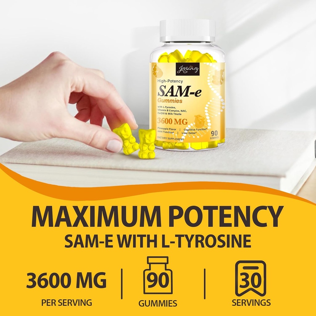 SAM-e Gummies with L-Tyrosine, Vitamin B Complex & NAC, CoQ10, High-Potency SAM-e Supplement - Pineapple Flavor, for Mood, Joint, Cognitive & Liver Detox, Vegan Friendly, 180 Gummies 4