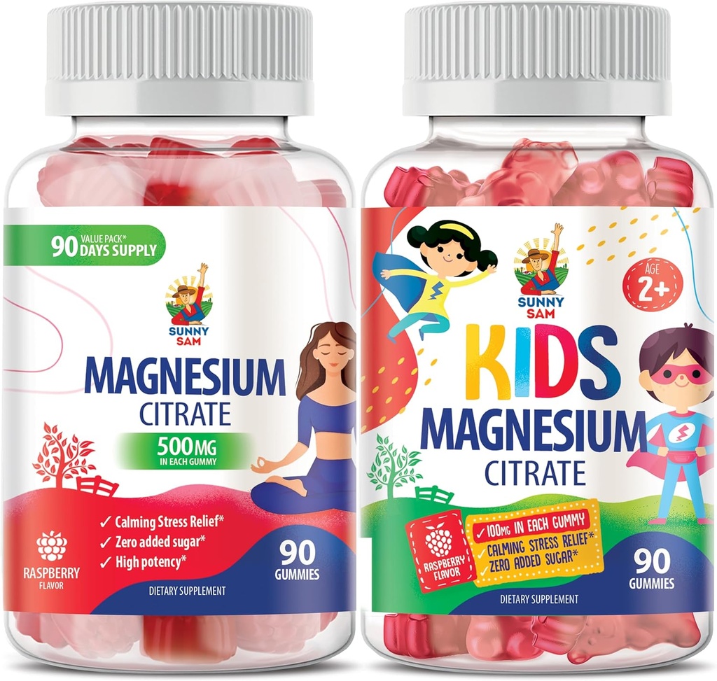 SUNNY SAM Magnesium Gummies for Kids & Magnesium Gummies for Adults - 500mg - Calm Magnesium Chews - Magnesium Citrate Chewable Supplement for Mood & Muscle Support 2
