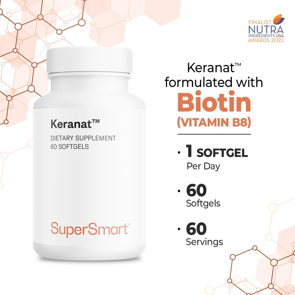 Supersmart - Keranat (Advanced Formula with Biotin) - Hair Supplement for Volume & Growth - Hair Loss Vitamins | Non-GMO & Gluten Free - 60 Softgels 6