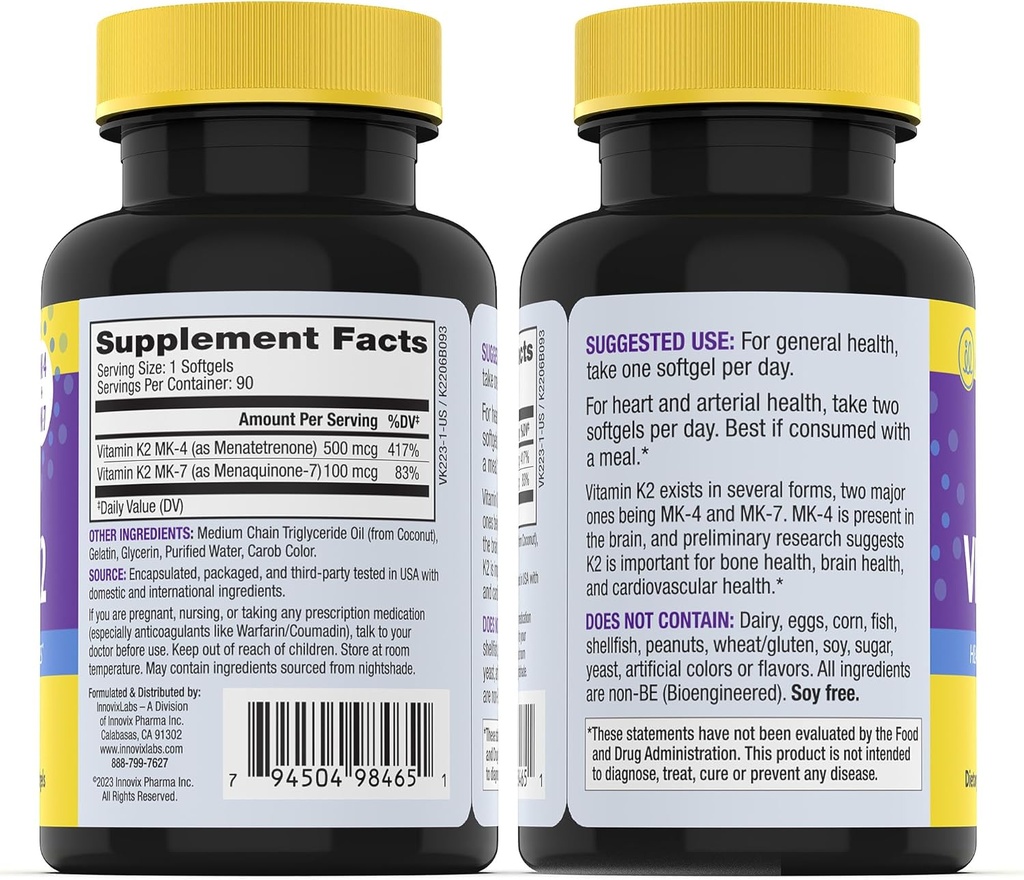 InnovixLabs Vitamin K2 & Triple Omega Bundle Full Spectrum Vitamin K2 (90 Softgels) Triple Strength Omega-3 Fish Oil (200 Softgels). Supports Healthy Bones, Arteries and Joints. * 3