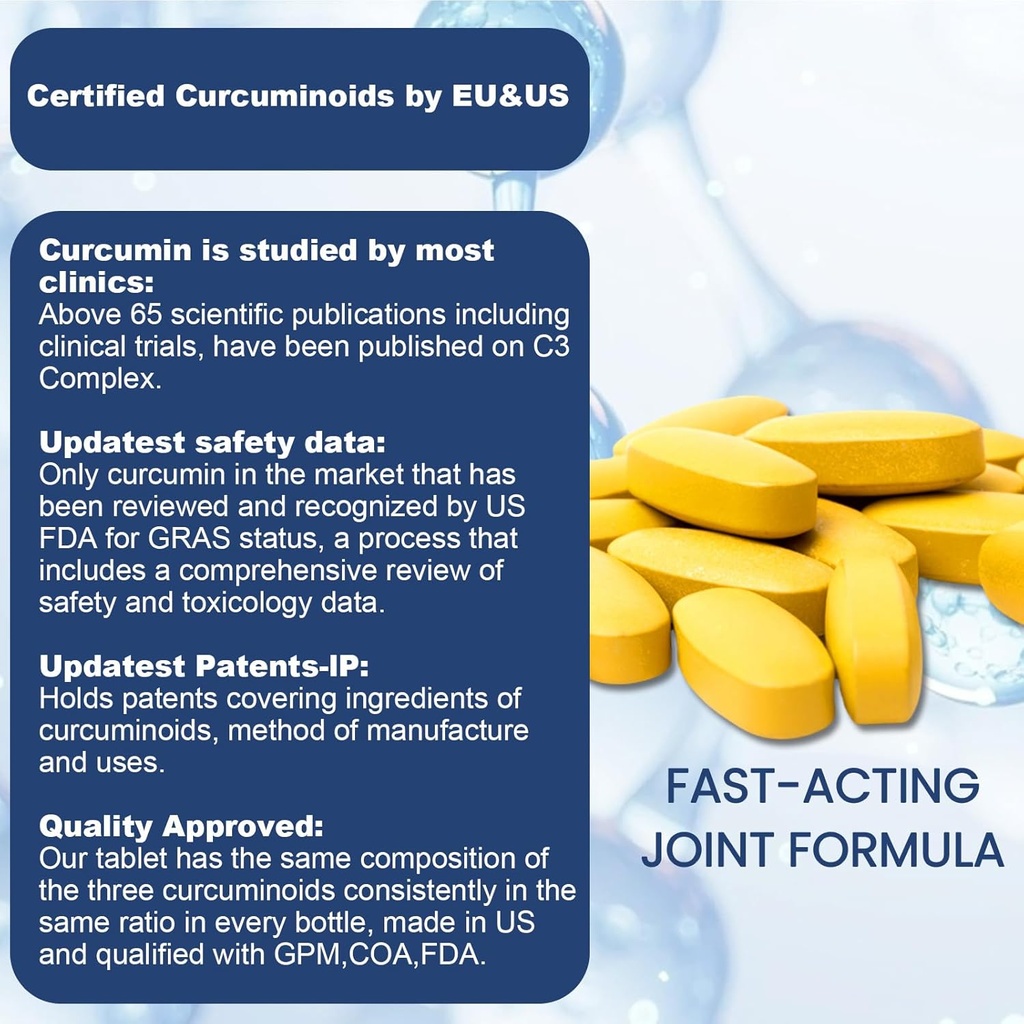 Hyaluronic Acid Supplements, 850mg High Bioavailable Dietary Hyaluronic Acid - Advanced Joint Support with Hydrolyzed Collagen, Turmeric, Glu-cosamine, MSM, Vitamin C – 30 Tablets（Pack of 3） 6