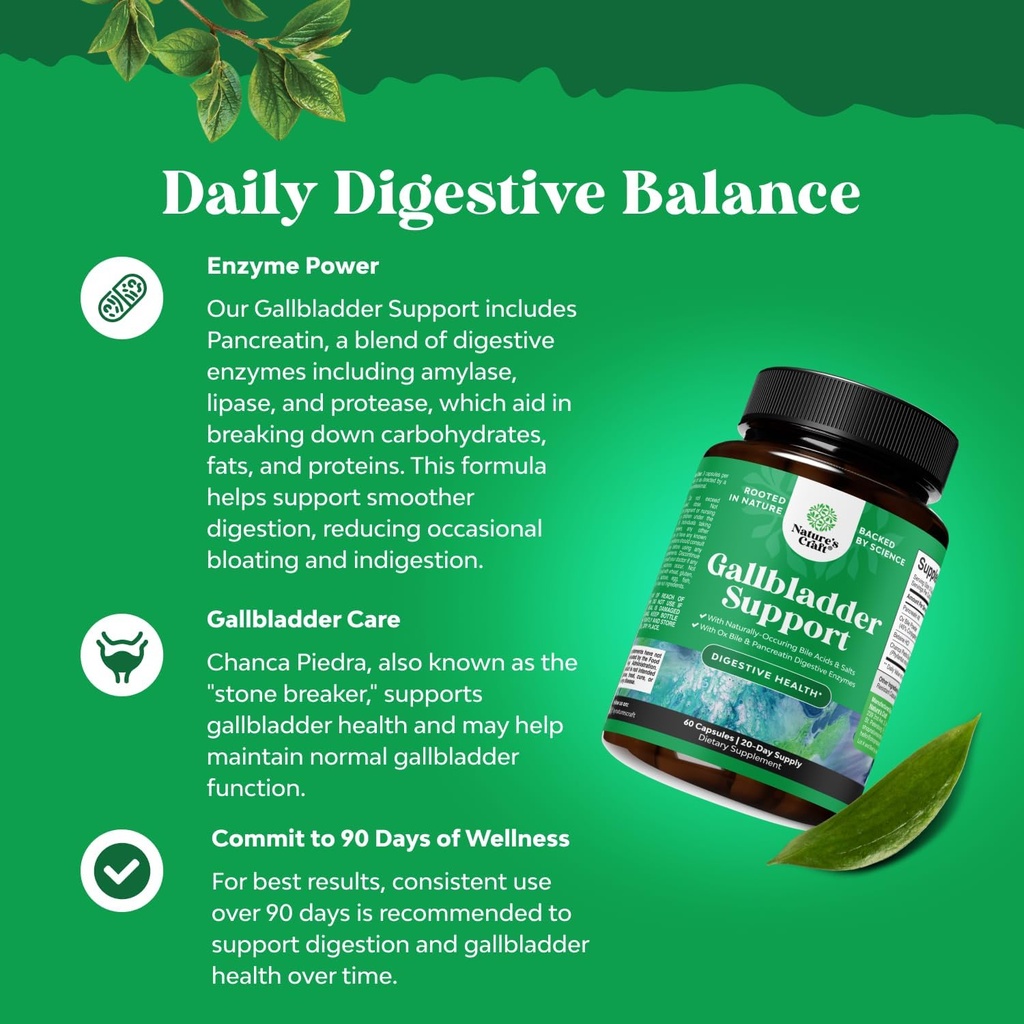 Ox Bile Salts for Gallbladder Support - Purified Bile Salts Supplement with Pancreatin Digestive Enzymes Ox & Betaine HCL - Supplements for No Gallbladder & Digestive Health 20 Days 4