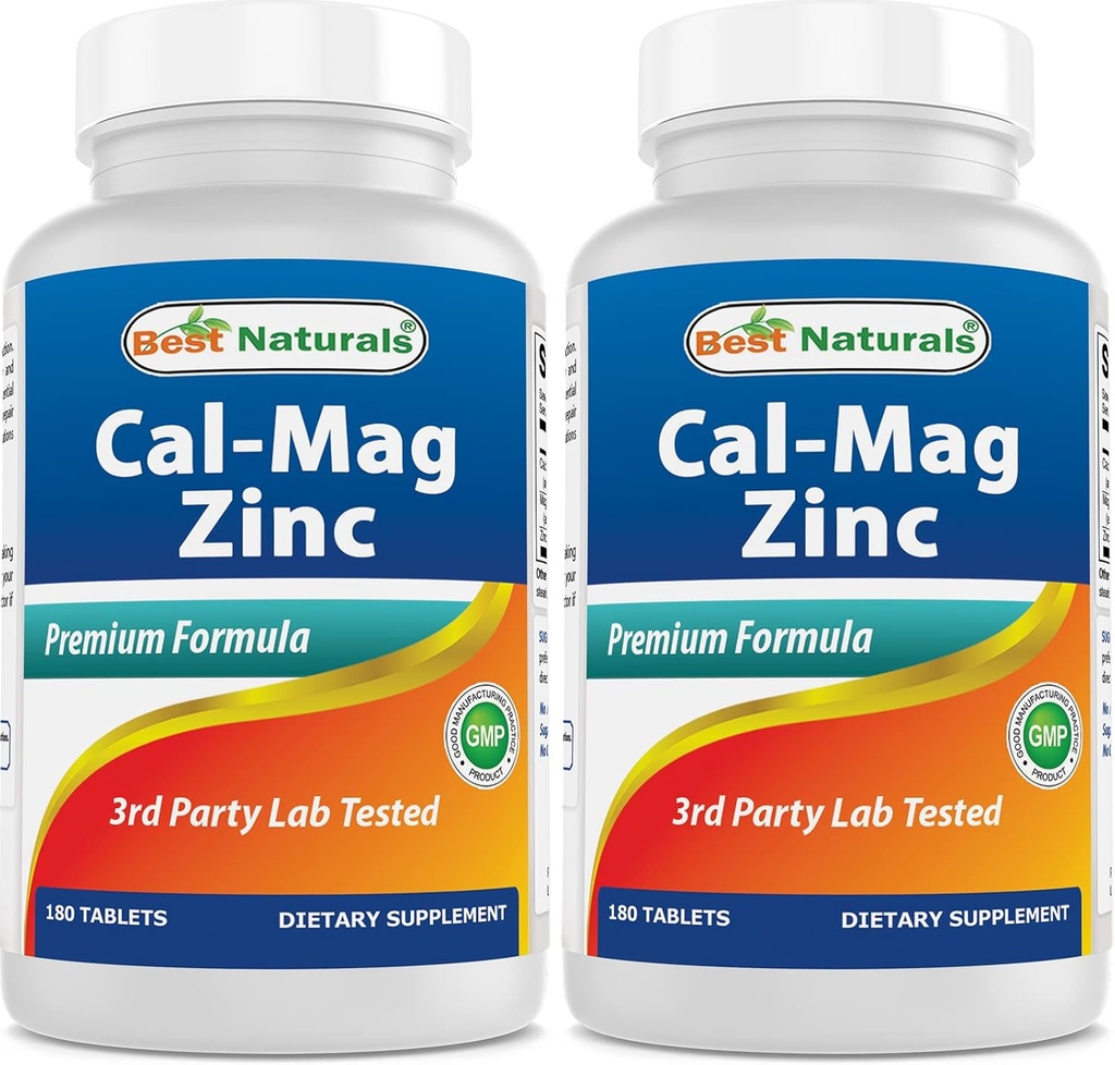 2 Packs - Best Naturals Calcium Magnesium Zinc - 180 Tablets - Essential Cal Mag Zinc Mineral Complex (Total 360 Tablets) 2