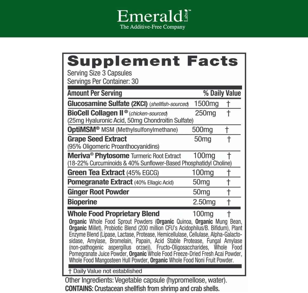 EMERALD LABS Joint Health - Biocell II Collagen, OptiMSM, Glucosamine, Meriva Turmeric Curcuminoids & More - Joint Health, Mobility & Flexibility Support* - 90 Vegetable Capsules (30-Day Supply) 3